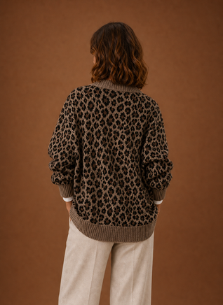 Damen Strickjacke mit Leopardenmuster