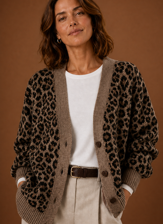 Damen Strickjacke mit Leopardenmuster