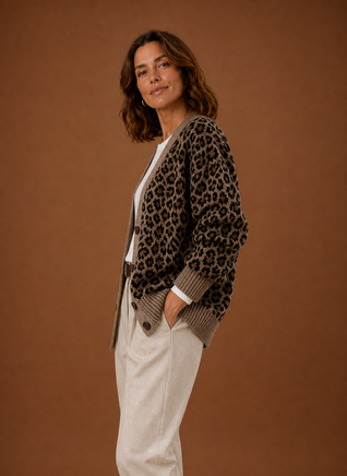 Damen Strickjacke mit Leopardenmuster