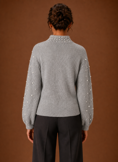 Damen Strickpullover mit Perlenbesatz