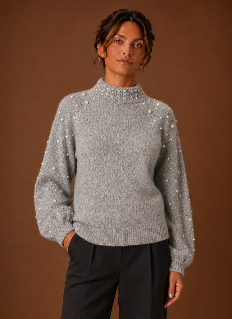 Damen Strickpullover mit Perlenbesatz