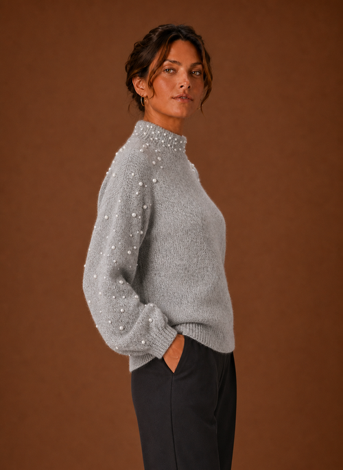 Damen Strickpullover mit Perlenbesatz