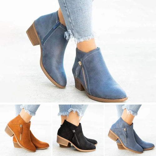 Ava | Damen Ankle Boots Blockabsatz Reißverschluss Stiefeletten