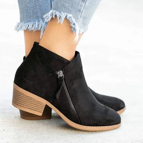 Ava | Damen Ankle Boots Blockabsatz Reißverschluss Stiefeletten