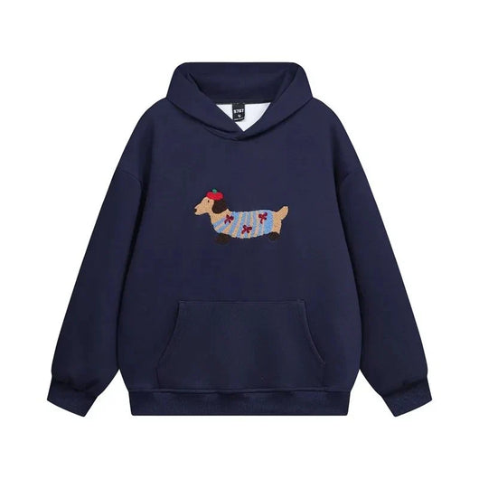 Damen Hoodie mit gesticktem Dackel in Oversize