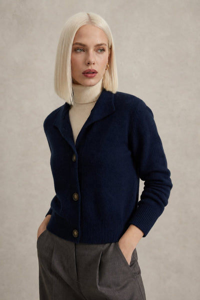 Damen warme Wollmix-Strickjacke mit Knopfleiste