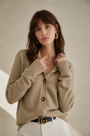 Damen warme Wollmix-Strickjacke mit Knopfleiste