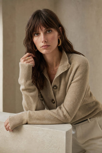 Damen warme Wollmix-Strickjacke mit Knopfleiste