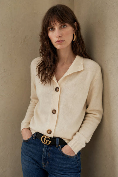 Damen warme Wollmix-Strickjacke mit Knopfleiste