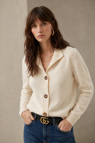 Damen warme Wollmix-Strickjacke mit Knopfleiste