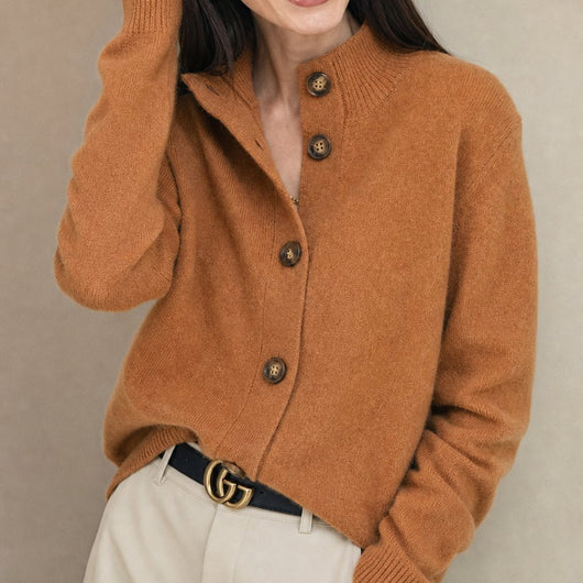 Damen warme Wollmix-Strickjacke mit Knopfleiste