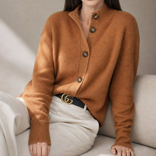 Damen warme Wollmix-Strickjacke mit Knopfleiste