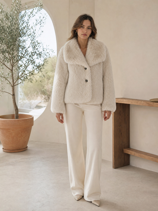 Marie | Kunstpelzmantel Damen Flauschiger Kurzmantel Herbstmode