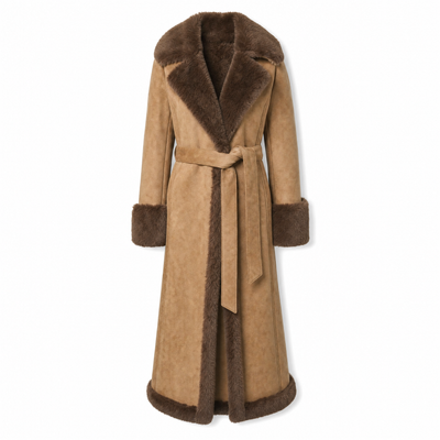 Marie | Damen Wintermantel Langer Wildleder-Kunstfell Mantel Oberbekleidung