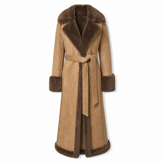 Marie | Damen Wintermantel Langer Wildleder-Kunstfell Mantel Oberbekleidung