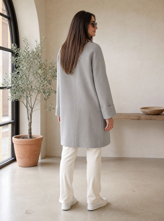 Marlene | Trenchcoat Damen Eleganter Zweireiher Mantel mit Reverskragen Taschen