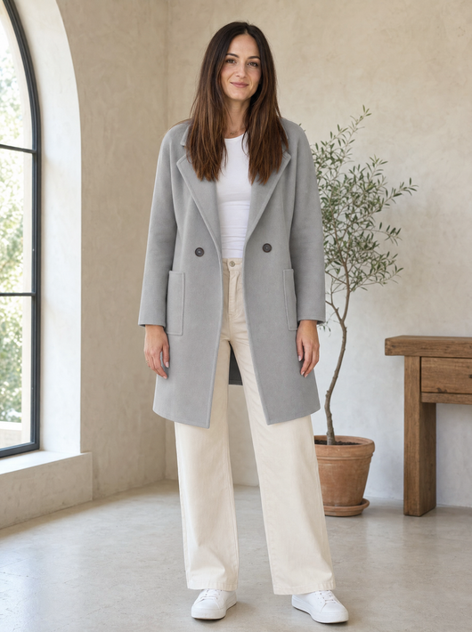 Marlene | Trenchcoat Damen Eleganter Zweireiher Mantel mit Reverskragen Taschen