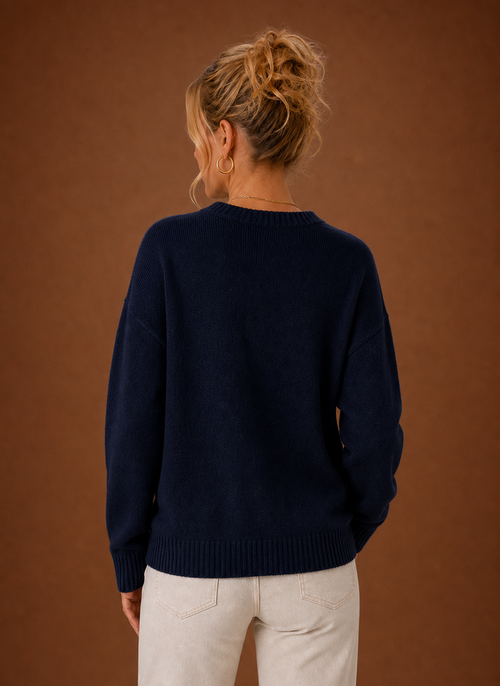 Damen Pullover mit Rundhals und Flaggen-Strickmuster