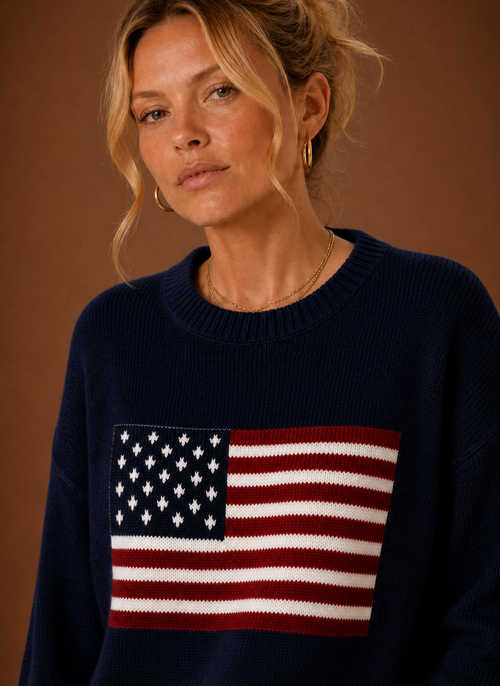 Damen Pullover mit Rundhals und Flaggen-Strickmuster