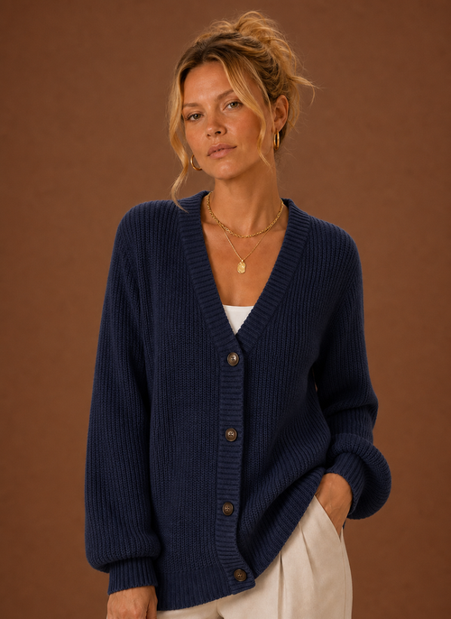Damen Strickjacke mit V-Ausschnitt und Knopfleiste