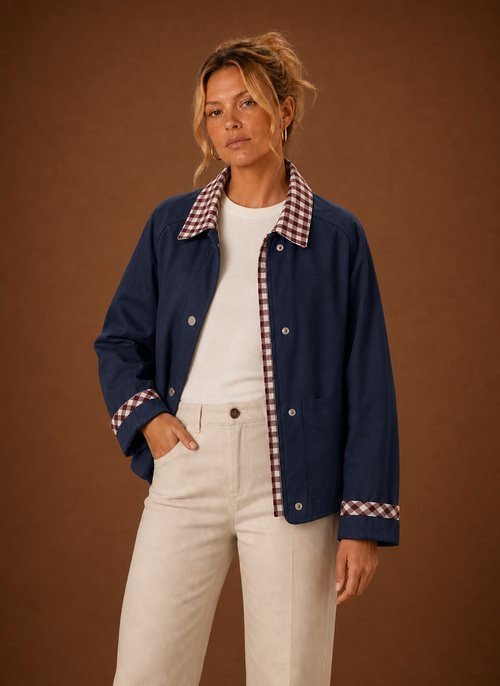 Damen Fieldjacke mit kariertem Kragen