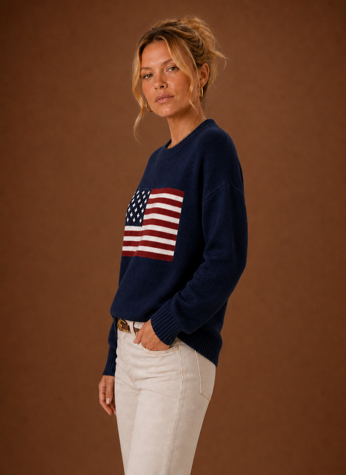 Damen Pullover mit Rundhals und Flaggen-Strickmuster