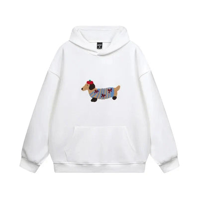 Damen Hoodie mit gesticktem Dackel in Oversize