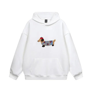 Damen Hoodie mit gesticktem Dackel in Oversize