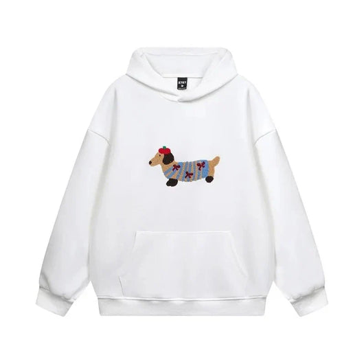 Damen Hoodie mit gesticktem Dackel in Oversize