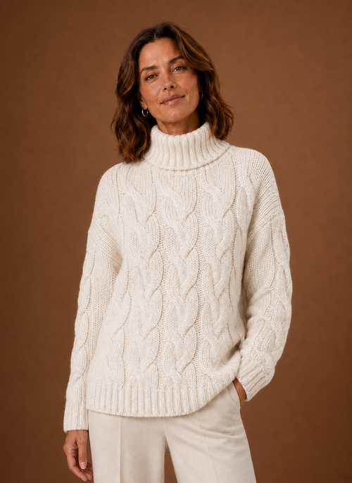 Damen Strickpullover mit Zopfmuster
