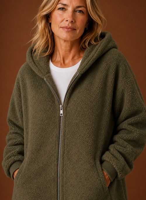 Damen Fleecejacke lang mit Kapuze