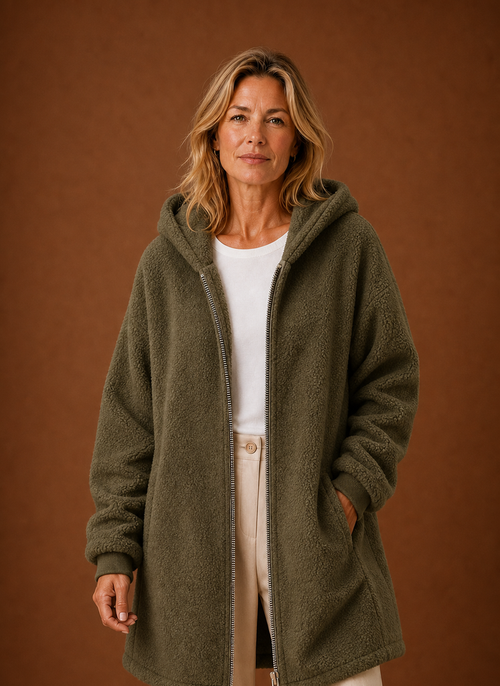 Damen Fleecejacke lang mit Kapuze
