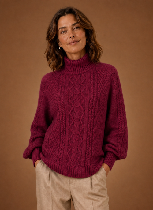 Damen Strickjacke mit V-Ausschnitt und Zopfmuster