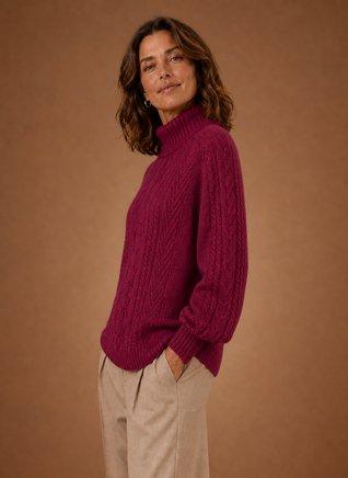 Damen Strickjacke mit V-Ausschnitt und Zopfmuster