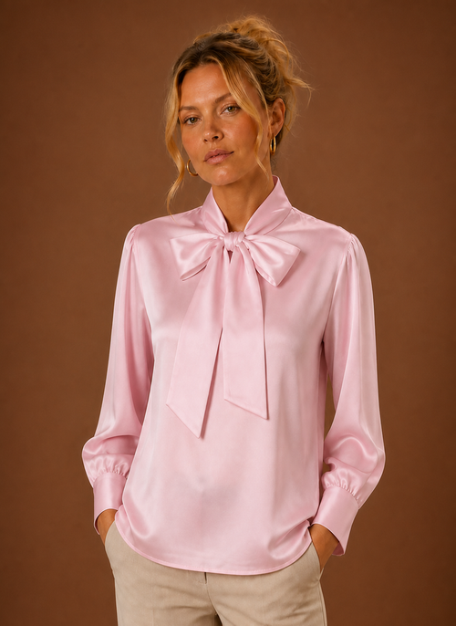 Damen Bluse in Satinoptik mit Schleife