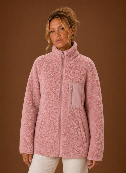 Damen Sherpa-Jacke mit durchgehendem Reißverschluss