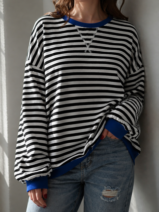 Poppy | Damen Oversize-Sweatshirt mit Streifen und Rundhalsausschnitt