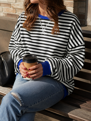 Poppy | Damen Oversize-Sweatshirt mit Streifen und Rundhalsausschnitt