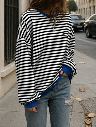 Poppy | Damen Oversize-Sweatshirt mit Streifen und Rundhalsausschnitt