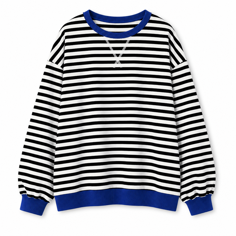 Poppy | Damen Oversize-Sweatshirt mit Streifen und Rundhalsausschnitt