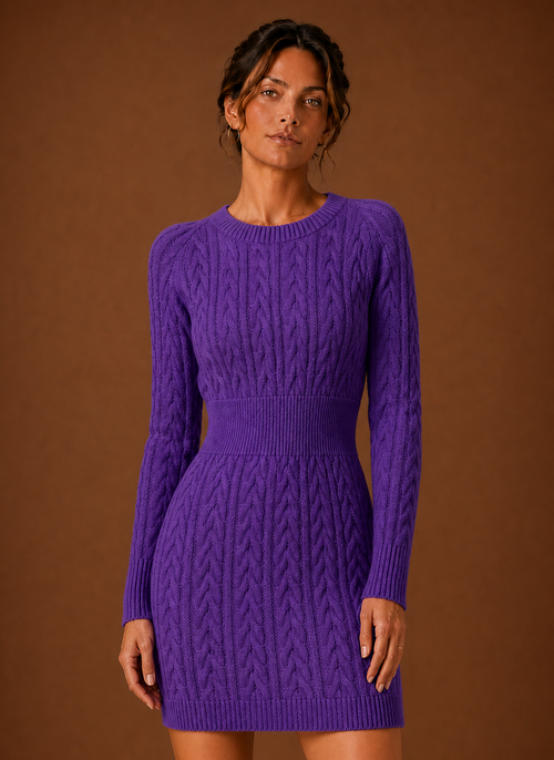 Damen Strickkleid mit Zopfmuster in Minilänge