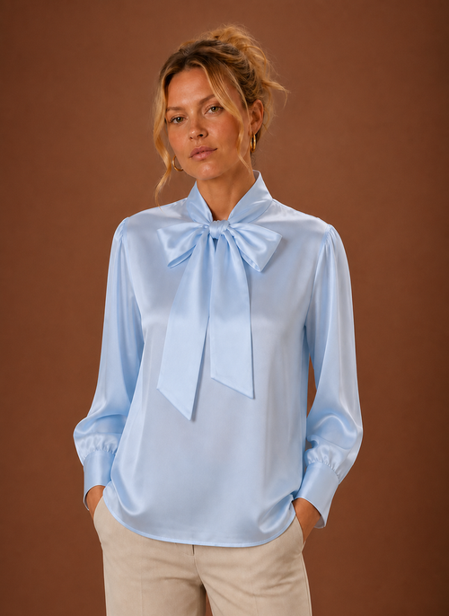 Damen Bluse in Satinoptik mit Schleife