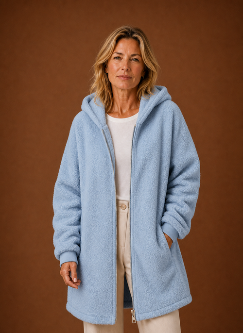 Damen Fleecejacke lang mit Kapuze