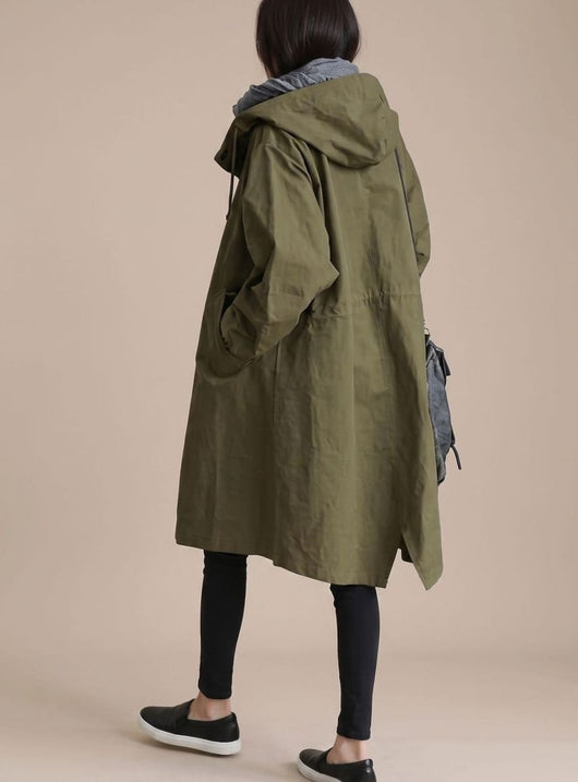 Annika | Trenchcoat Damen Übergrößen Kapuzen Langmantel Koreanischer Stil