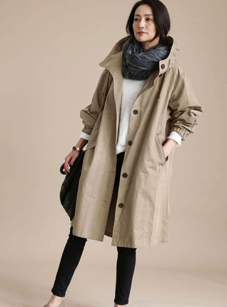Annika | Trenchcoat Damen Übergrößen Kapuzen Langmantel Koreanischer Stil
