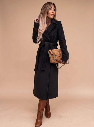 Charlotte | Trenchcoat Damen Eleganter Langer Mantel mit Bindegürtel Reverskragen