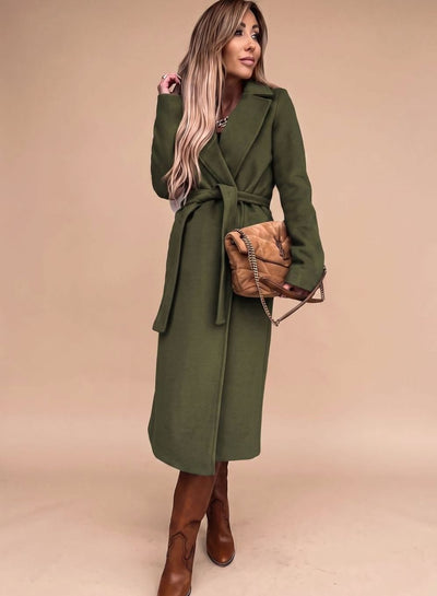 Charlotte | Trenchcoat Damen Eleganter Langer Mantel mit Bindegürtel Reverskragen