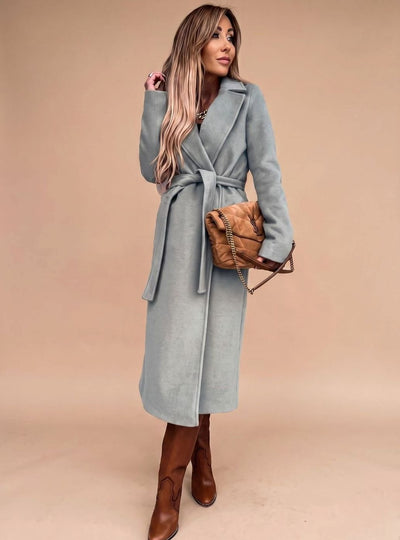 Charlotte | Trenchcoat Damen Eleganter Langer Mantel mit Bindegürtel Reverskragen