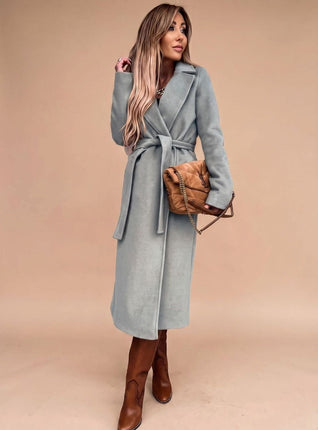 Charlotte | Trenchcoat Damen Eleganter Langer Mantel mit Bindegürtel Reverskragen