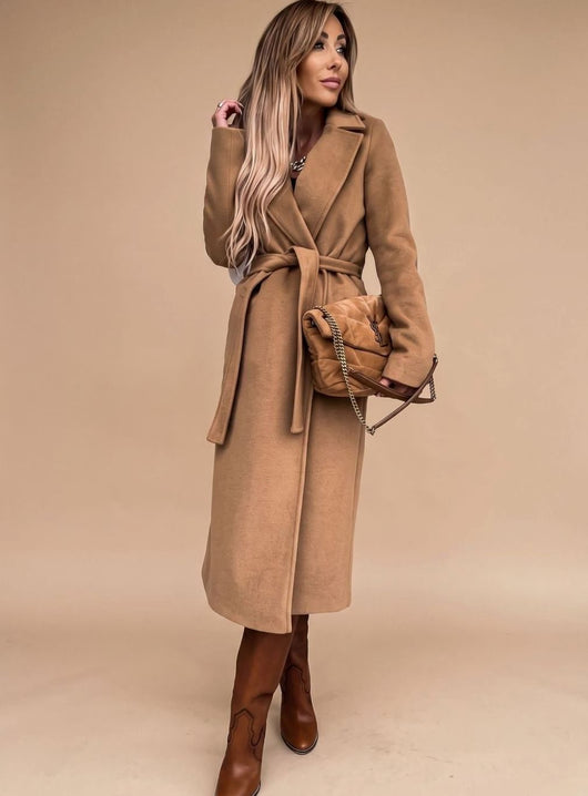Charlotte | Trenchcoat Damen Eleganter Langer Mantel mit Bindegürtel Reverskragen
